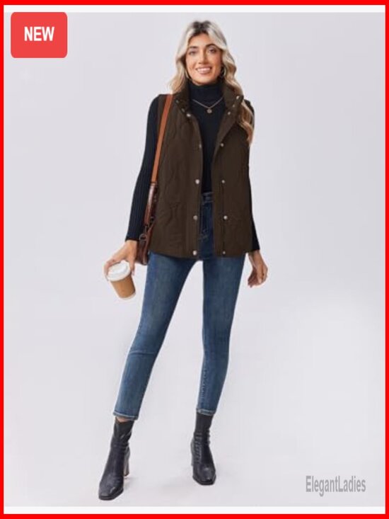 Women's Sleeveless Puffer Vest Quilted Jacket Lightweight Snap Zip Up - Picture 5 of 7